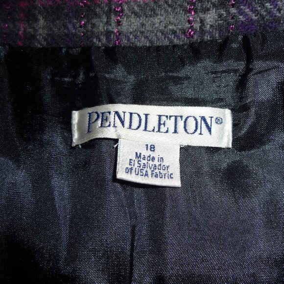 Pendleton Women's Wool 3-Button Peacoat Gray Purple Plaid - Size 18 - Picture 3 of 5